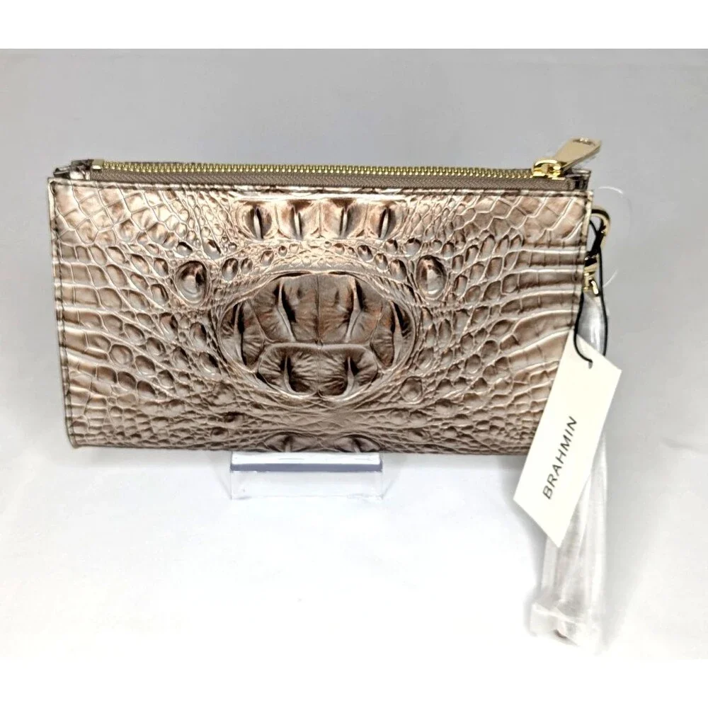 Brahmin Daisy Large Zip Wristlet - Silver Lining, Grey Taupe Brown NWT - Picture 3 of 9